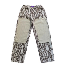 Load image into Gallery viewer, Vegan Suede Double Knee Canvas Pants Thorn Print White