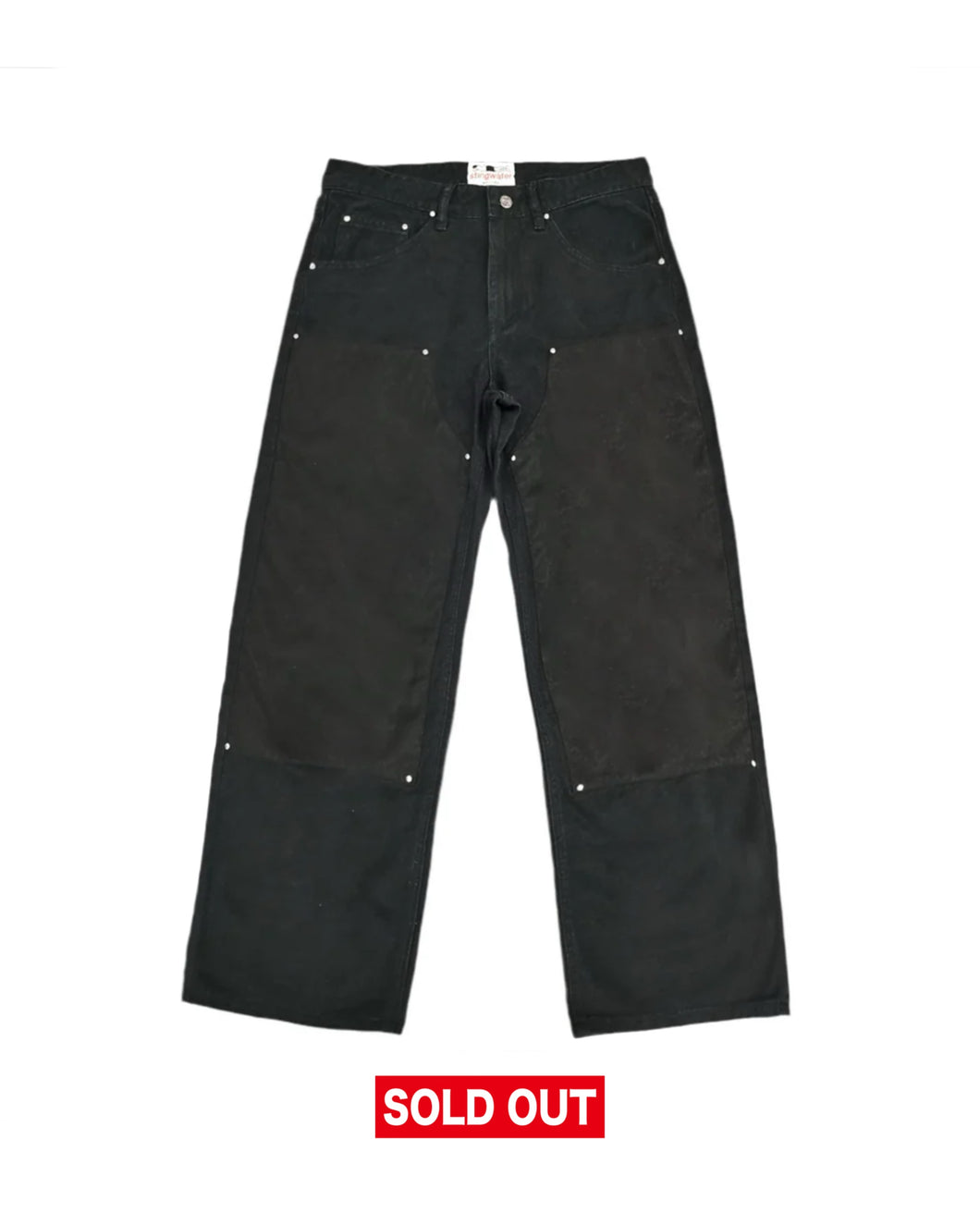 Vegan Suede Double Knee Twill Pants Black