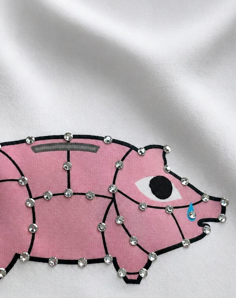 Rhinestone Piggy Bank T-Shirt White
