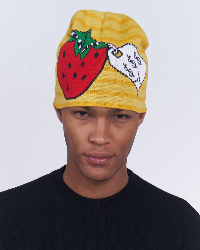 V Speshal Organic Strawberry Beanie Yellow Stripes