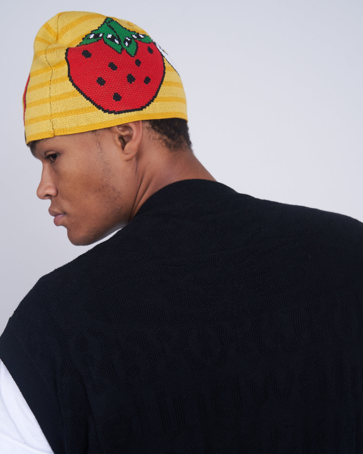 V Speshal Organic Strawberry Beanie Yellow Stripes