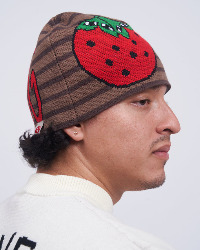 V Speshal Organic Strawberry Beanie Brown Stripes