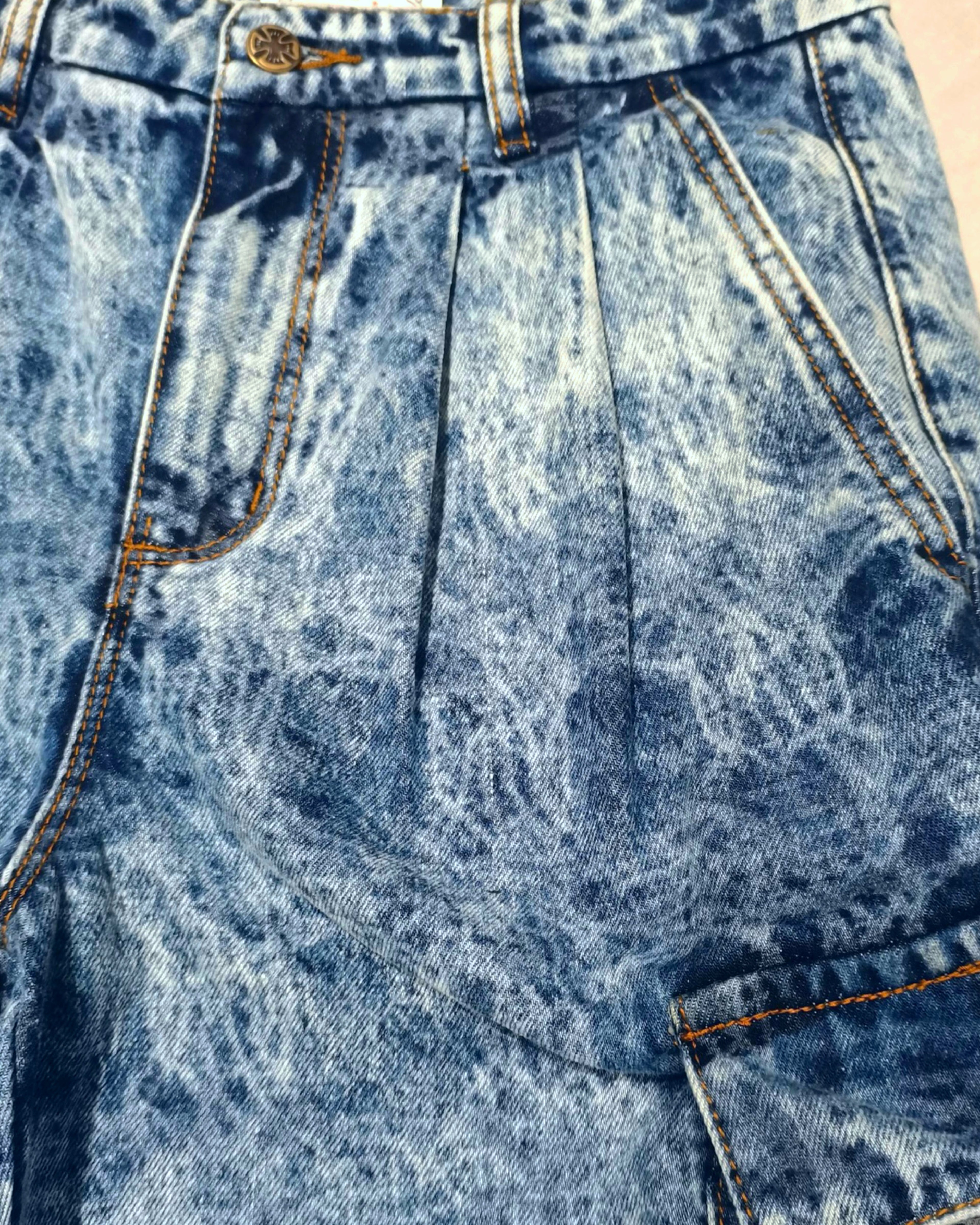 Red Sea Cargo Denim Shorts (Chained) Blue