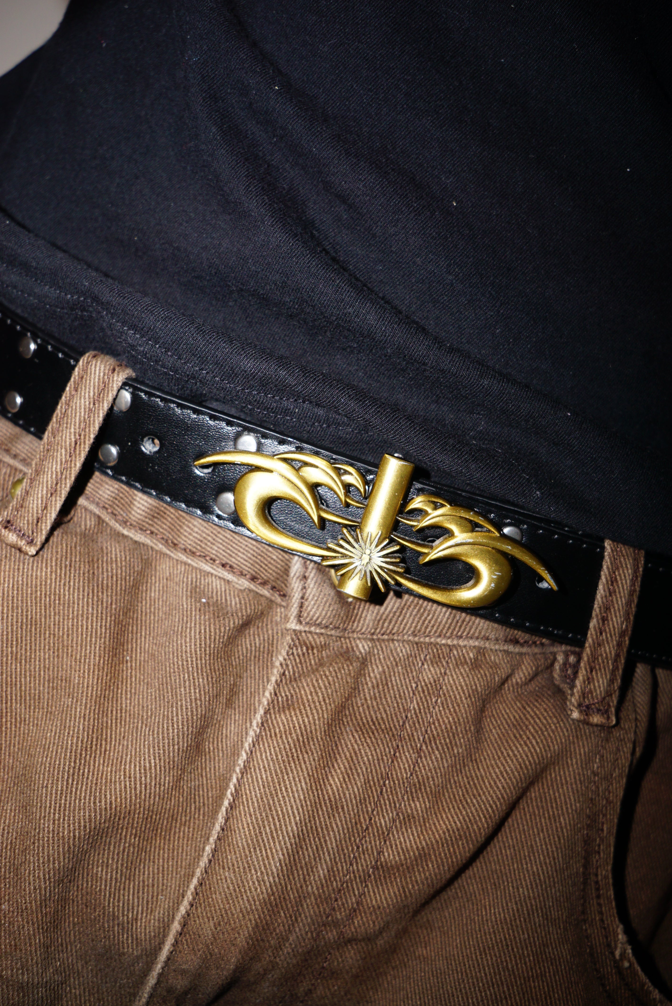 Moses Studded Thin Belt Vintage Gold