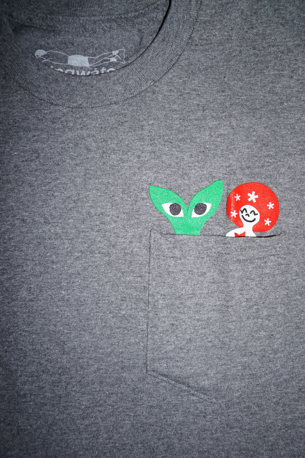 Peeking Aapi and Stargirl Pocket T-Shirt Dark Heather Gray
