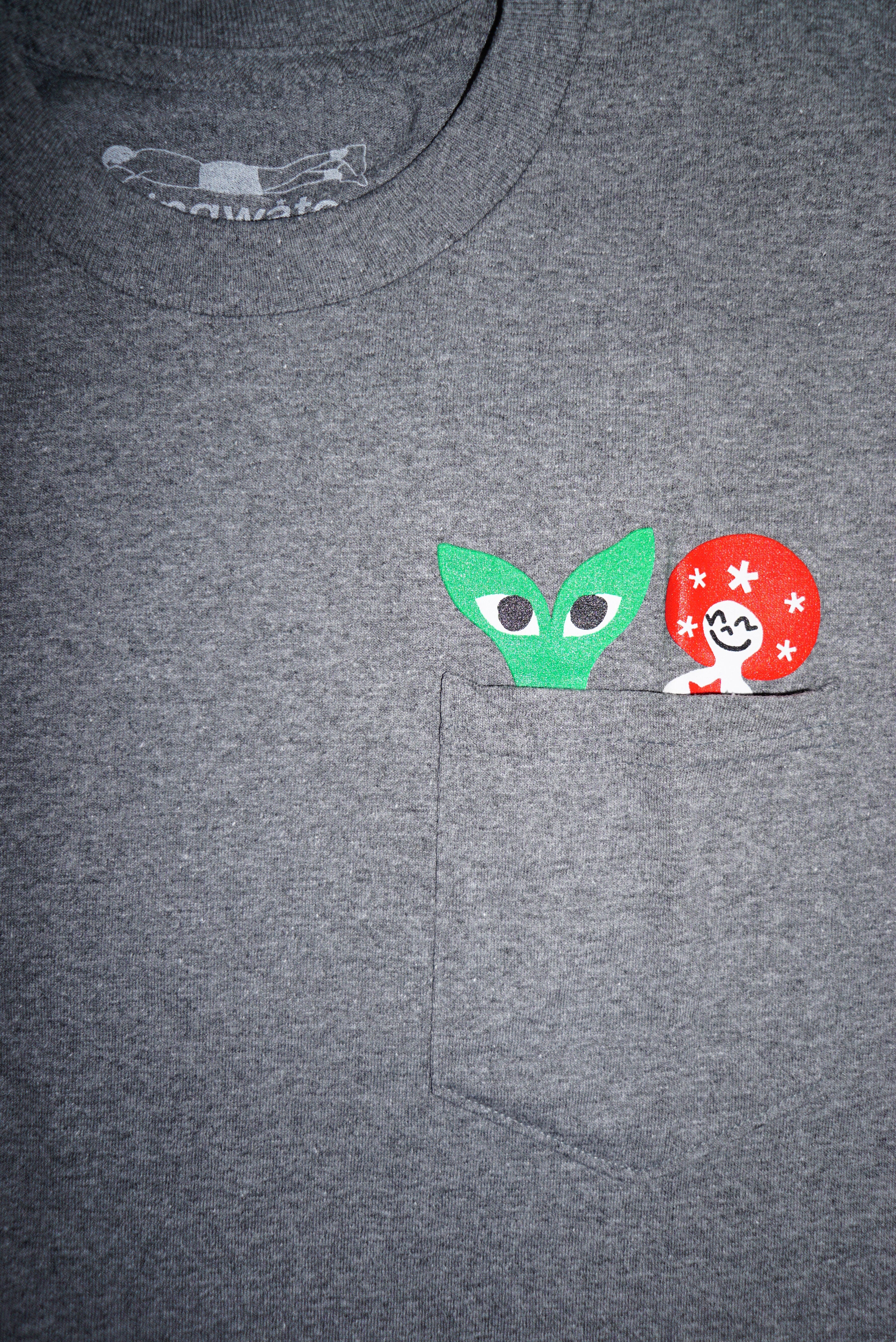 Peeking Aapi and Stargirl Pocket T-Shirt Dark Heather Gray