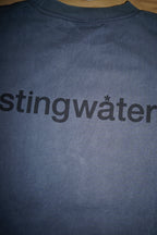 Faded metal gray long sleeve T shirt with 'stingwater' printed on the back