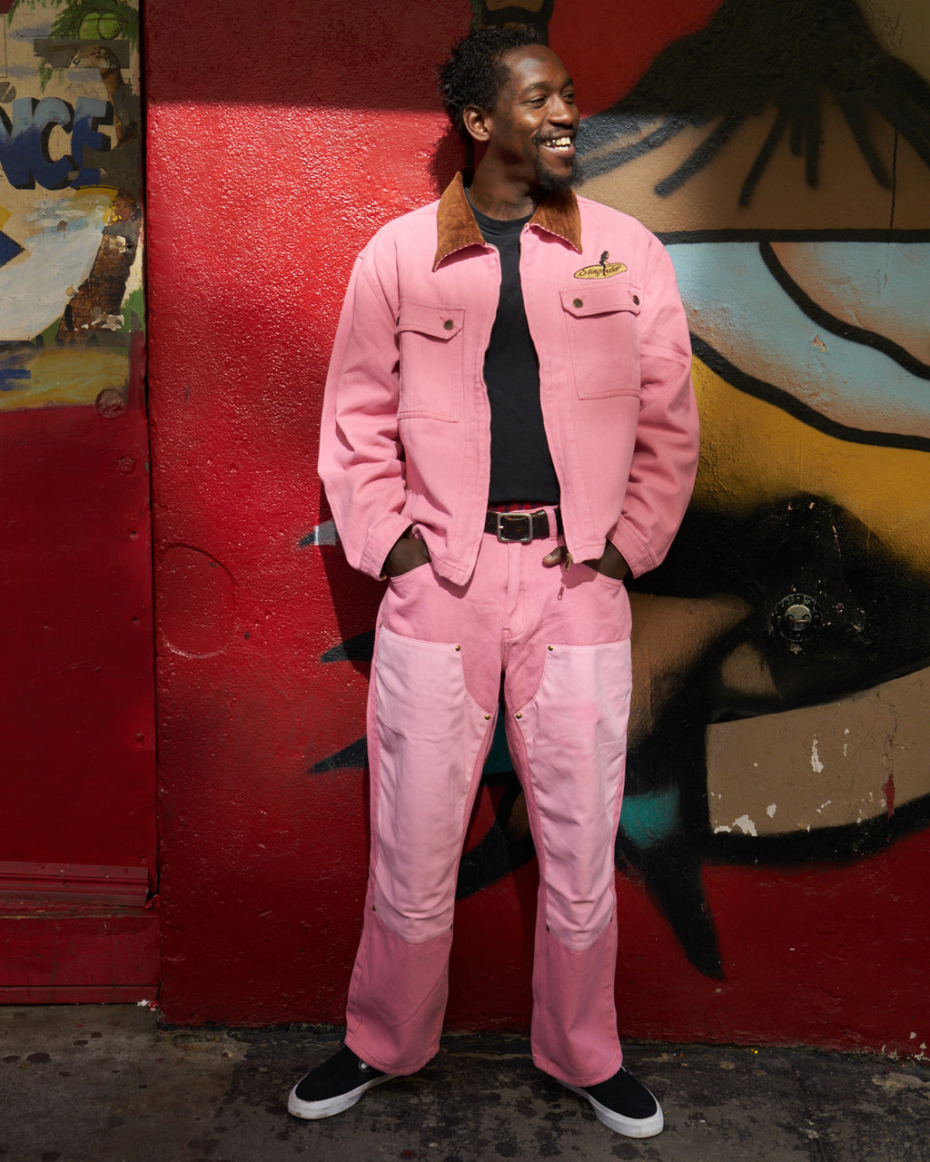 Vegan Suede Double Knee Twill Pants Pink