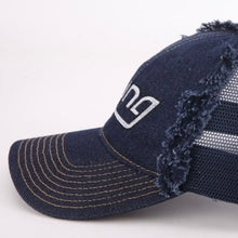 Load image into Gallery viewer, Sting Distressed Denim Trucker Hat Blue
