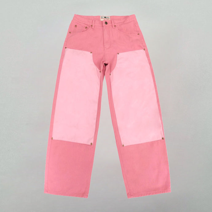 Suede Double Knee Jeans Pink