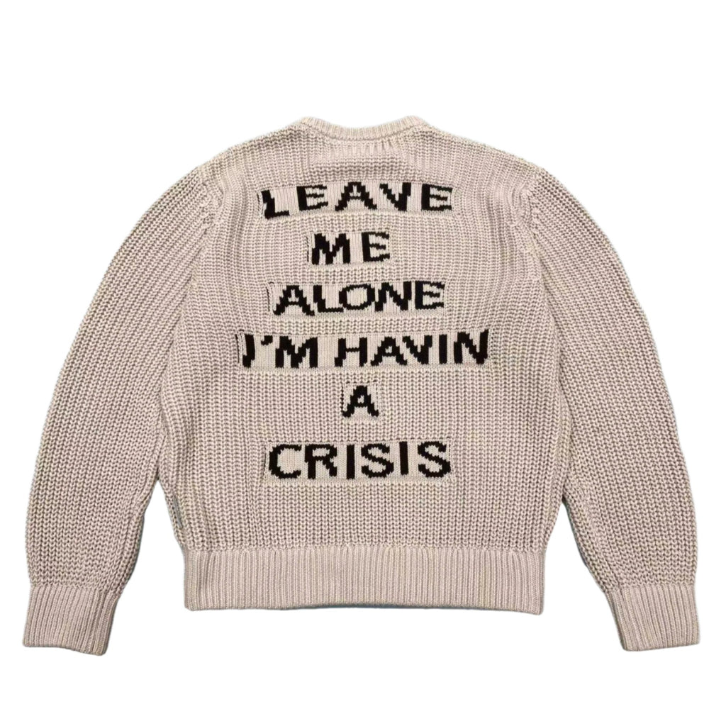 Stingwater Leave Me Alone I'm Havin a Crisis Knit Sweater in Khaki