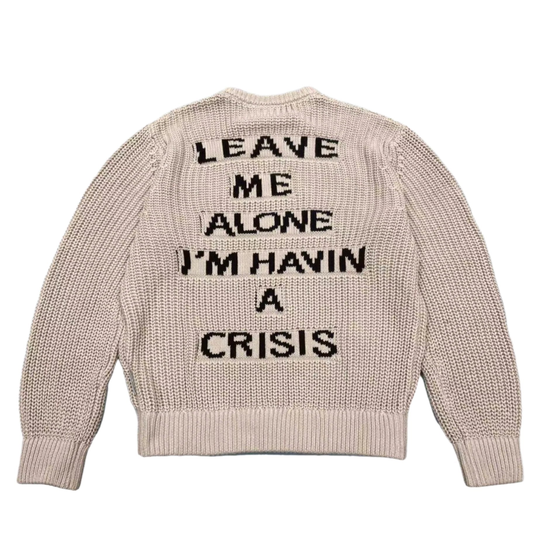 Stingwater Leave Me Alone I'm Havin a Crisis Knit Sweater in Khaki
