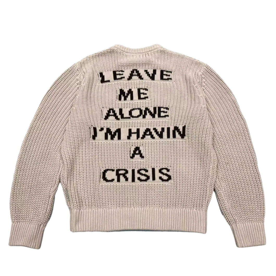 Stingwater Leave Me Alone I'm Havin a Crisis Knit Sweater in Khaki