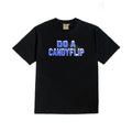 Stingwater "Do a Candyflip" T-shirt in black with bold blue font and white icy snow capped letters