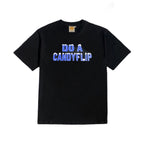 Stingwater "Do a Candyflip" T-shirt in black with bold blue font and white icy snow capped letters