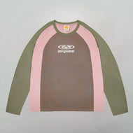 Moses Panelled Long Sleeve T-Shirt Green/Pink/Brown