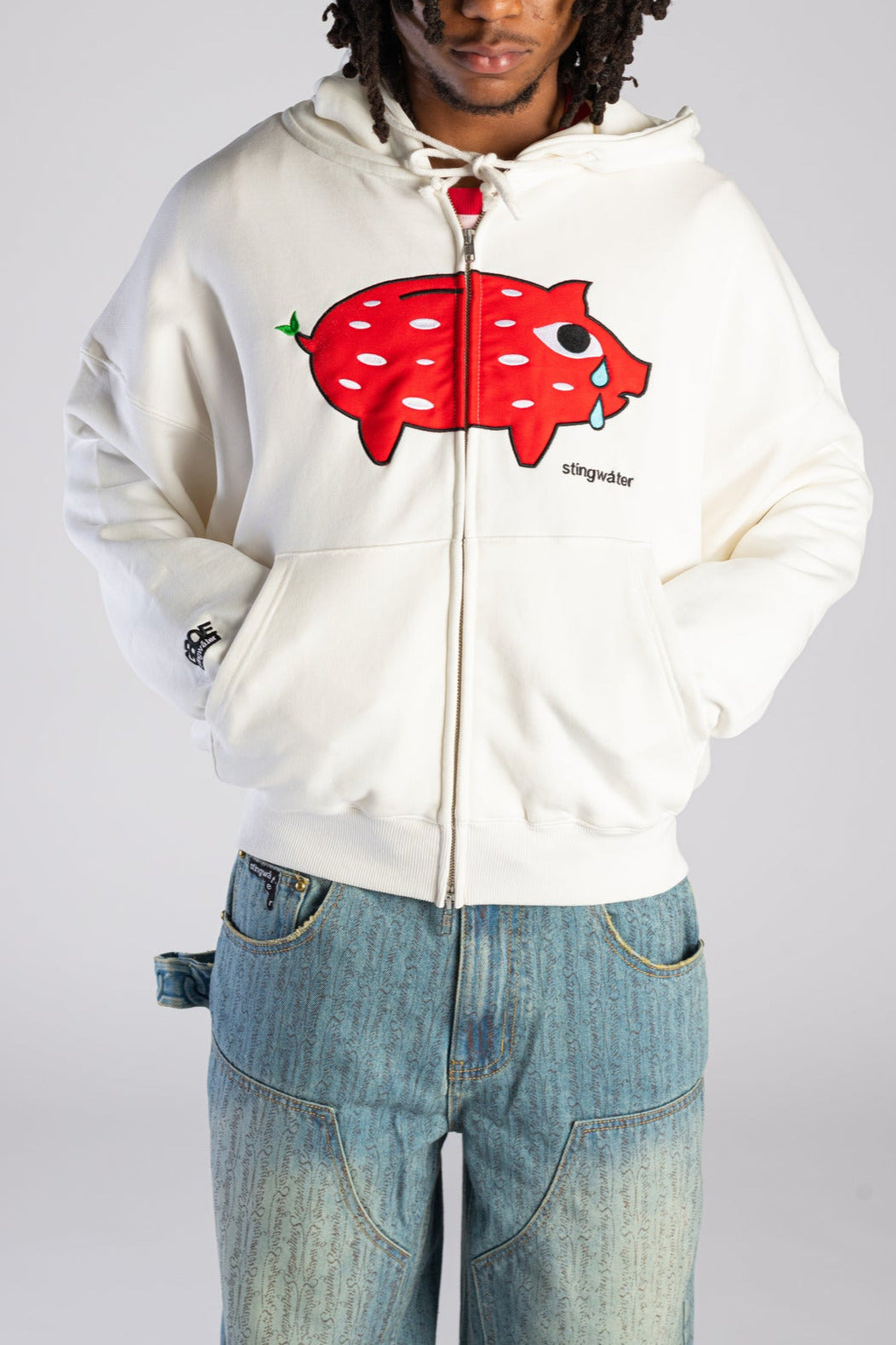 Strawberry Piggy Bank Zip Up Hoodie White