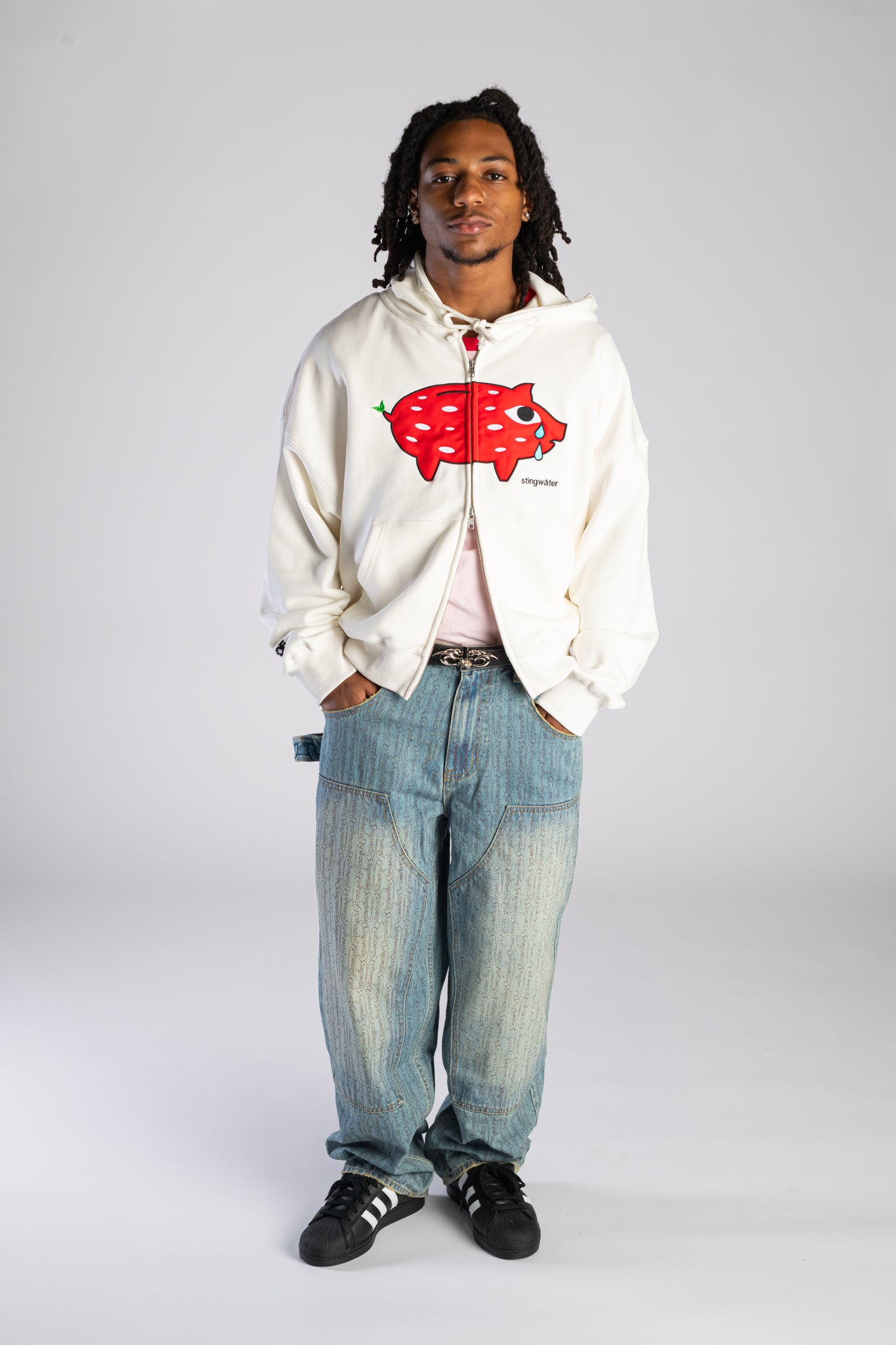 Strawberry Piggy Bank Zip Up Hoodie White