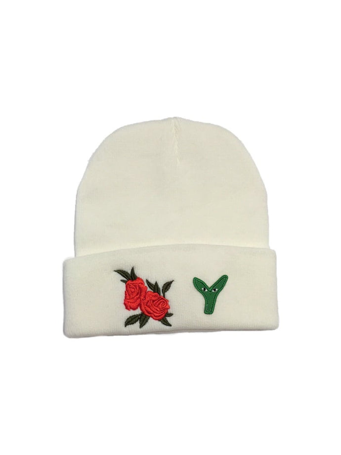 Rose and plant beanie white