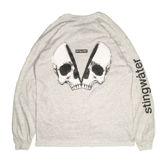 Empty Your Mind/Skull Long Sleeve T Shirt Ash Grey