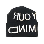 Empty Your Mind Reverse Embroidery Beanie Black
