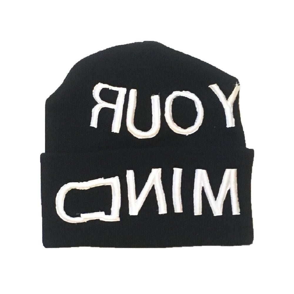 Empty Your Mind Reverse Embroidery Beanie Black