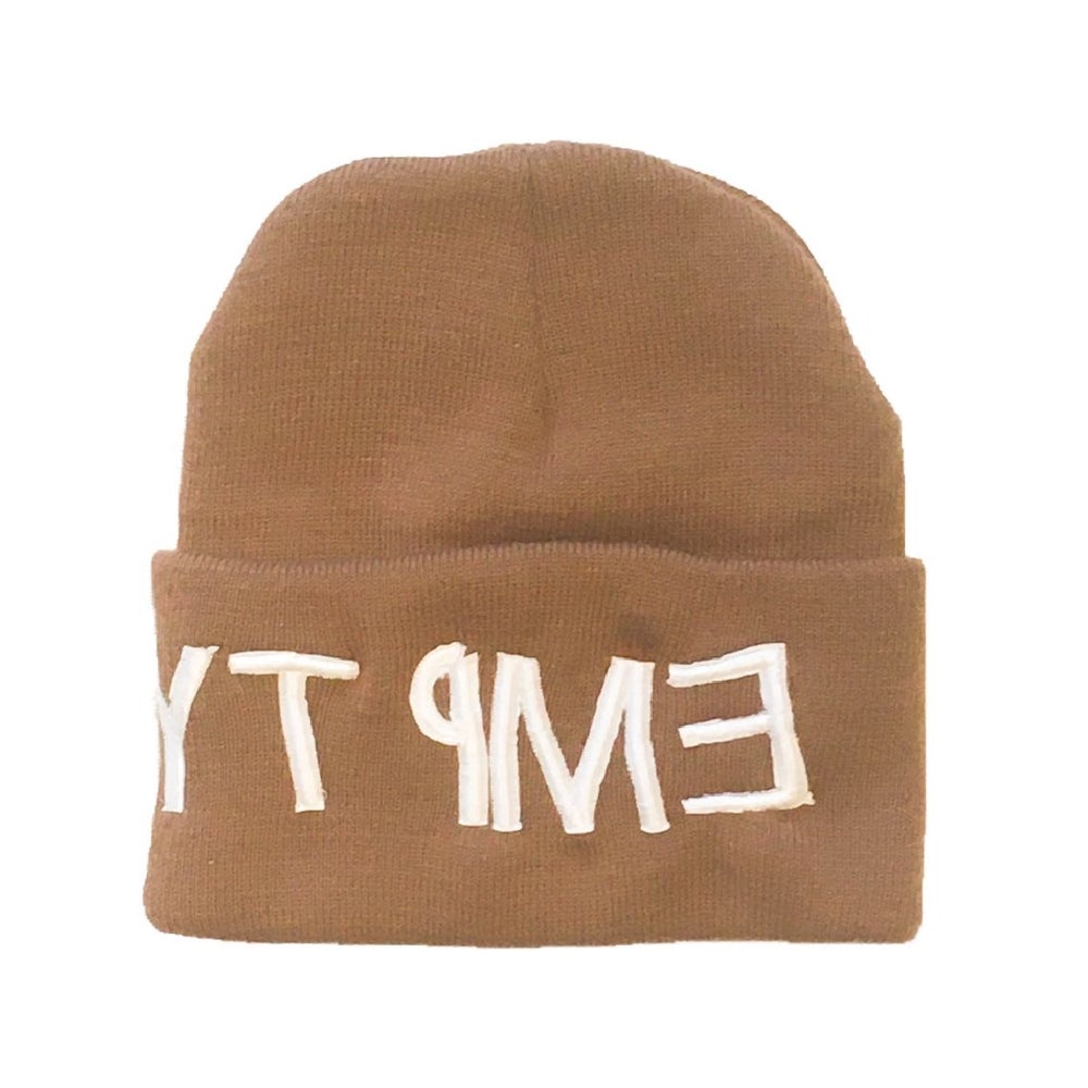 Empty Your Mind Reverse Embroidery Beanie Broewn