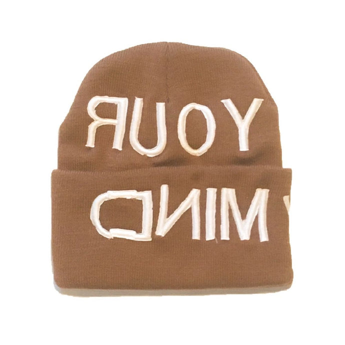 Empty Your Mind Reverse Embroidery Beanie Broewn