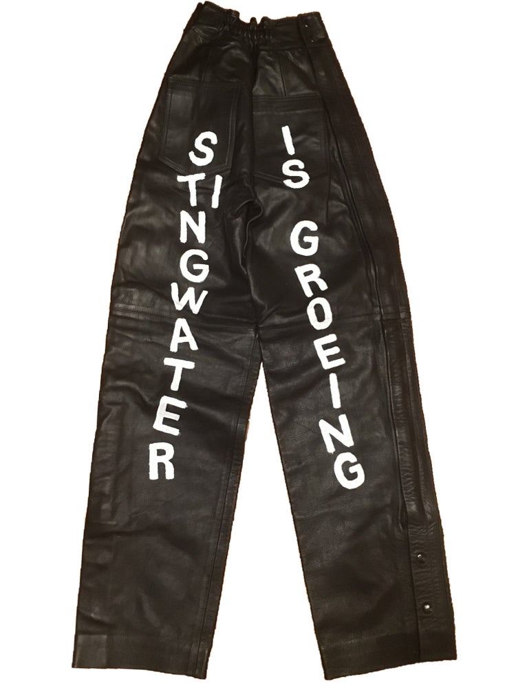 Wet wet leather pants black