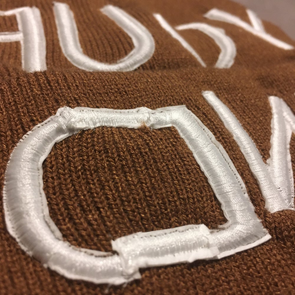 Empty Your Mind Reverse Embroidery Beanie Broewn