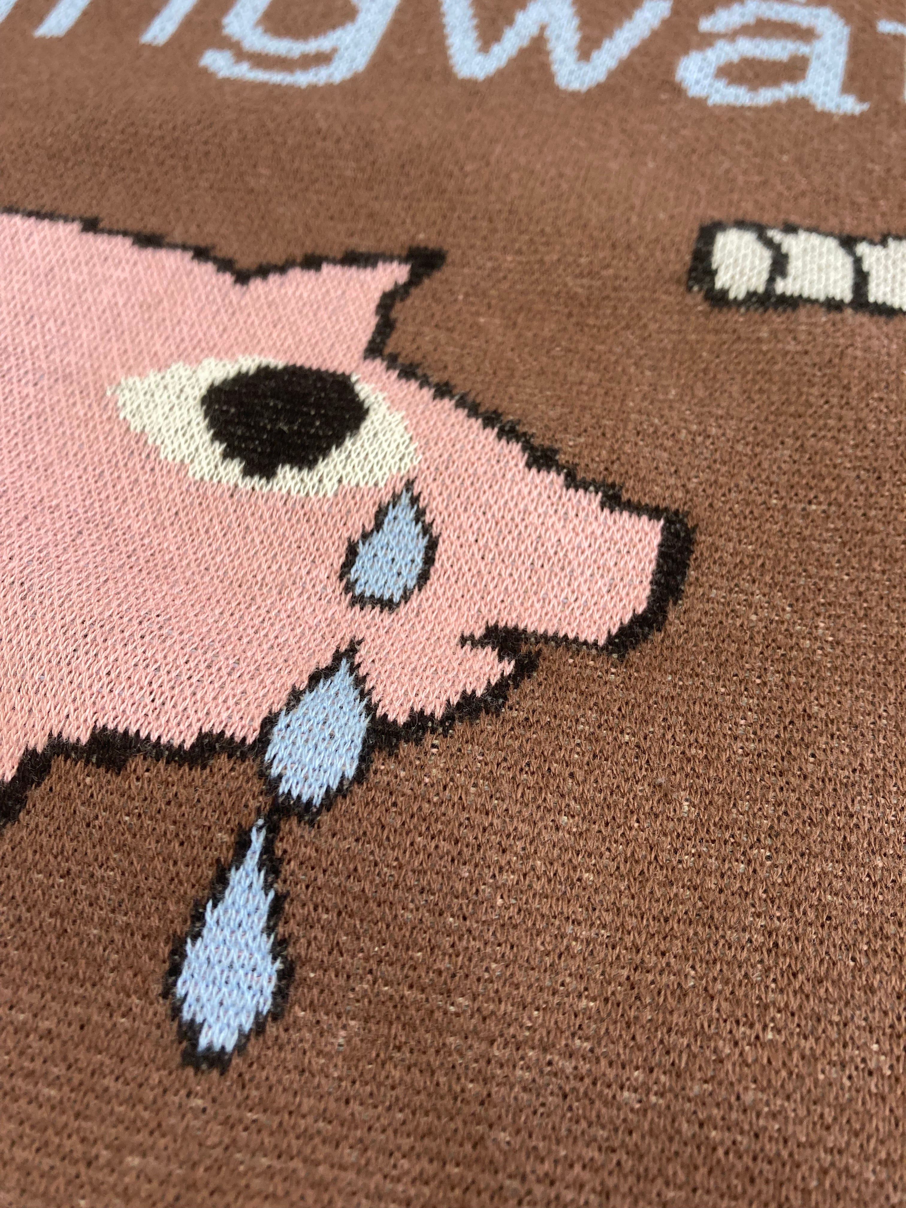 Piggy Bank Jacquard Knit Crewneck Sweatshirt Chocolate Brown