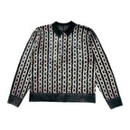 Collared Half Zip Jacquard Chain Sweater Black