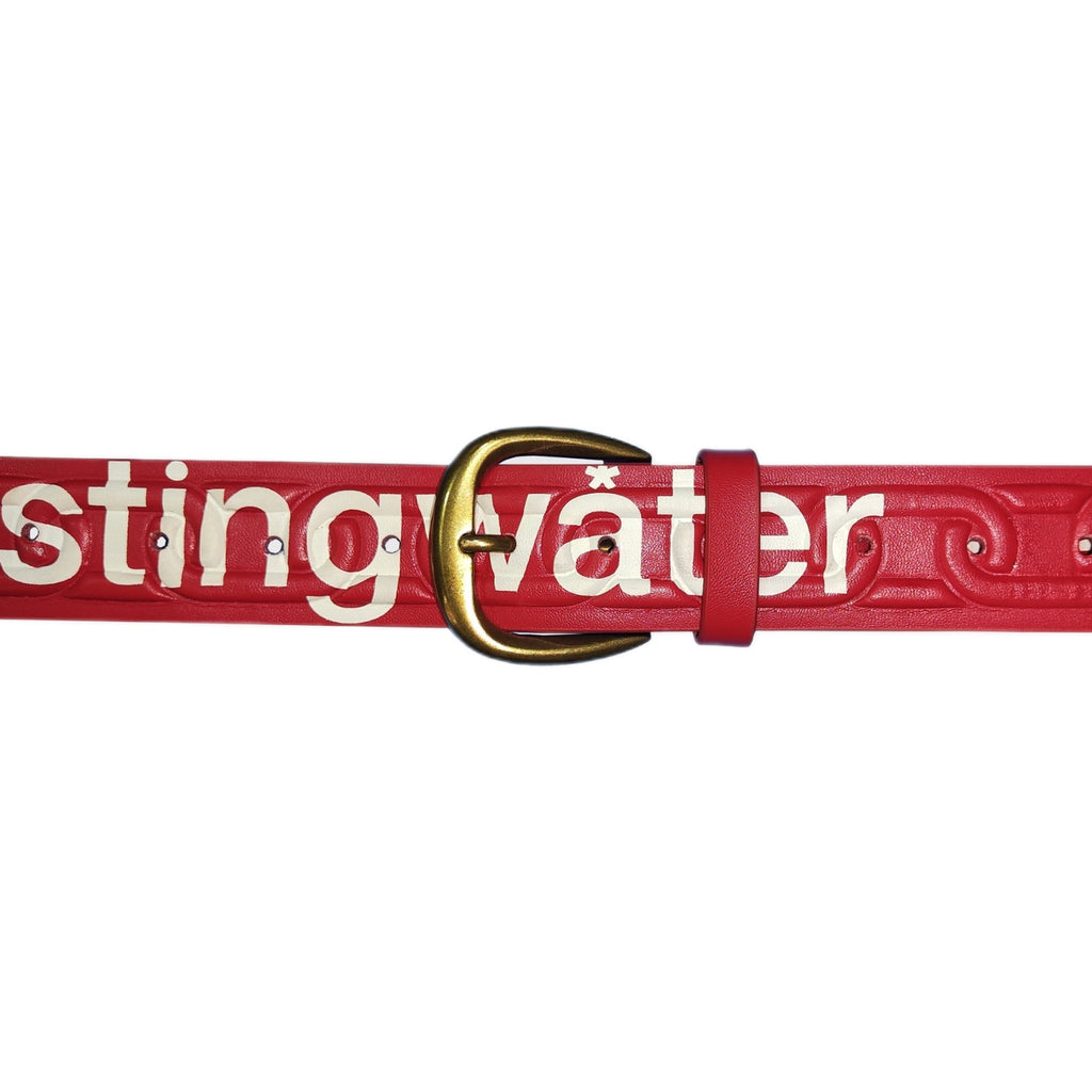 Chain Embossed Oversized Leather Belt Red