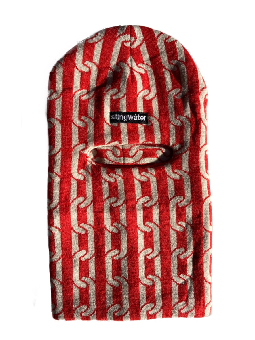Heavy chain knit balaclava red