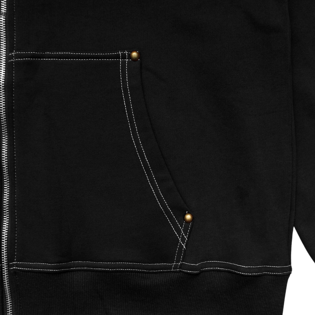 Moses Contrast Stitch Full Zip Hoodie Black