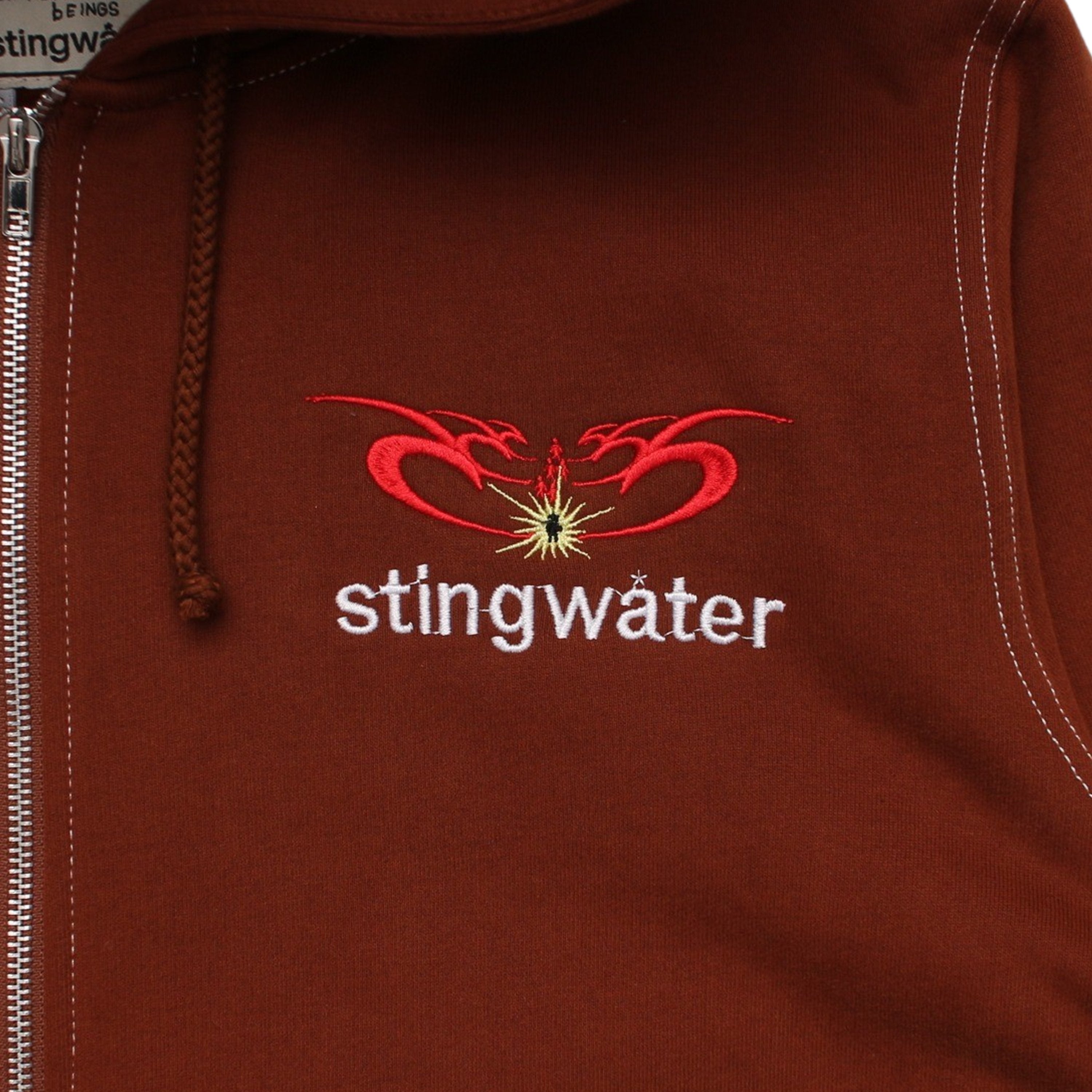 Moses Contrast Stitch Full Zip Hoodie Brown