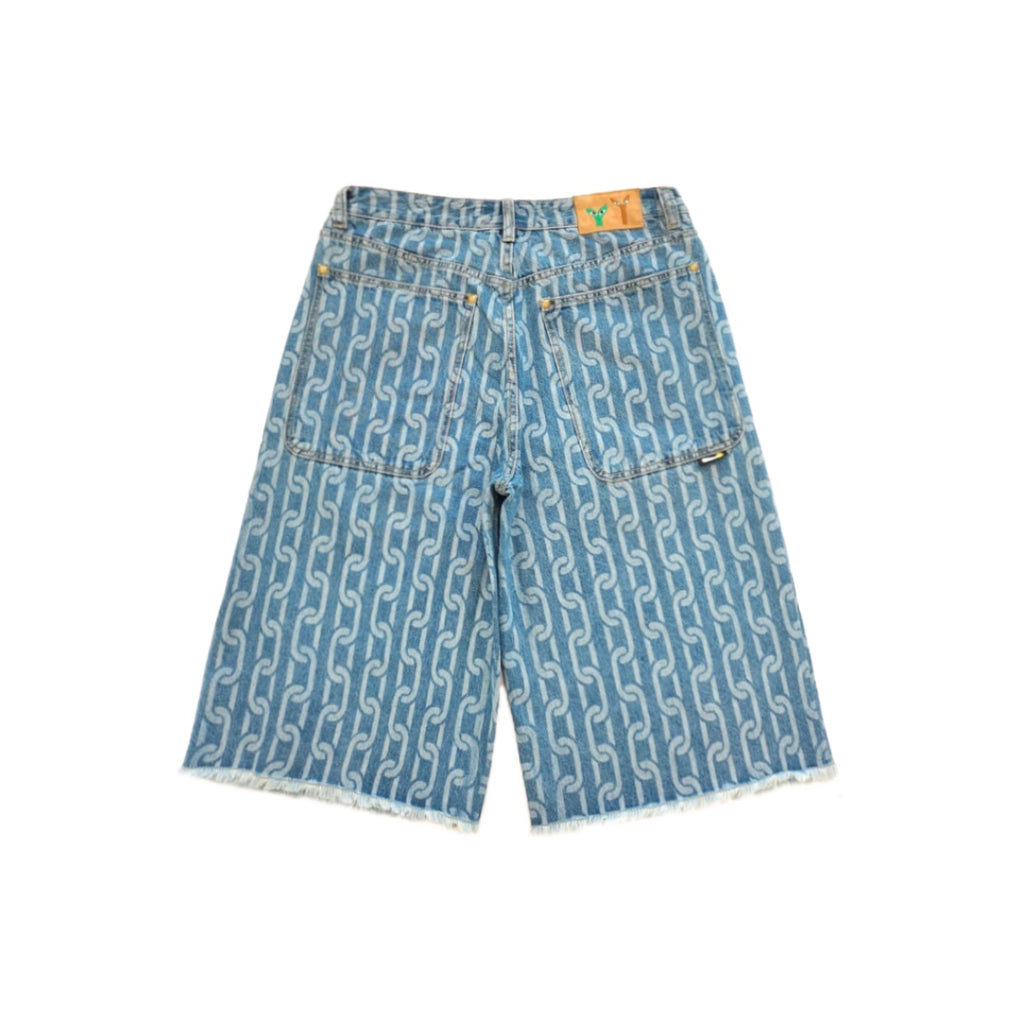 Signature Chain Double Knee Jean Shorts Blue