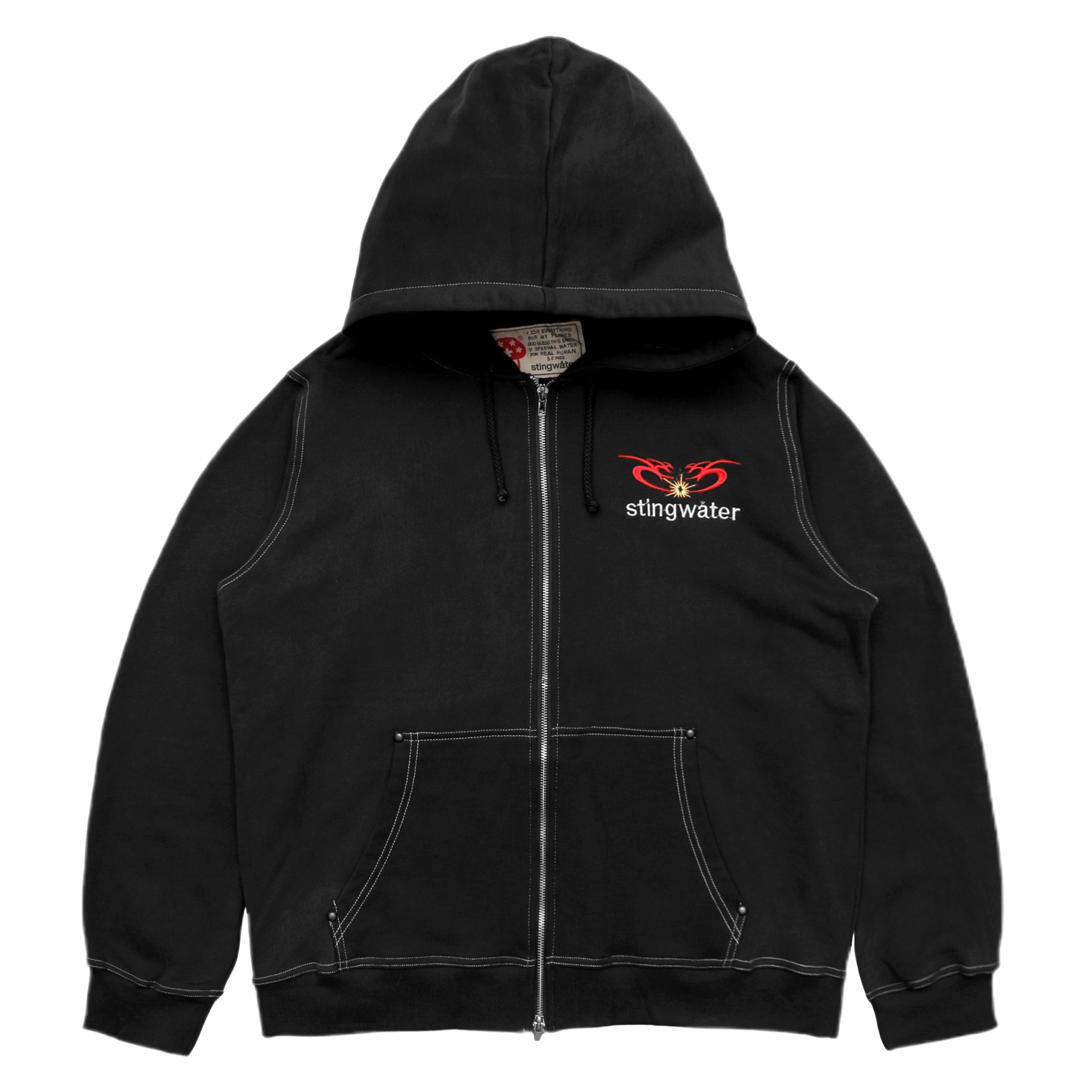Moses Contrast Stitch Full Zip Hoodie Black
