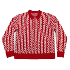 Collared Half Zip Jacquard Chain Sweater Red