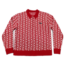 Load image into Gallery viewer, Collared Half Zip Jacquard Chain Sweater Red
