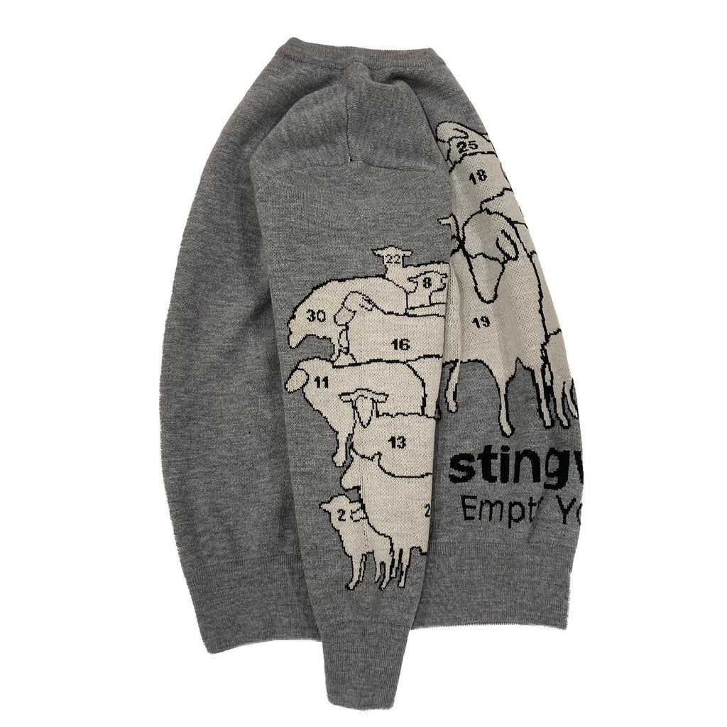 Counting Sheep Jacquard Knit Sweater Grey