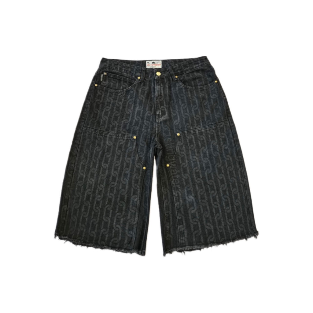Signature Chain Double Knee Jean Shorts Black