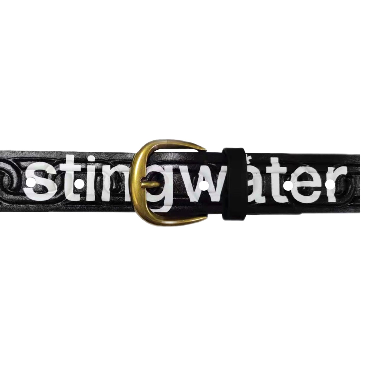 Chain Embossed Leather Belt Black