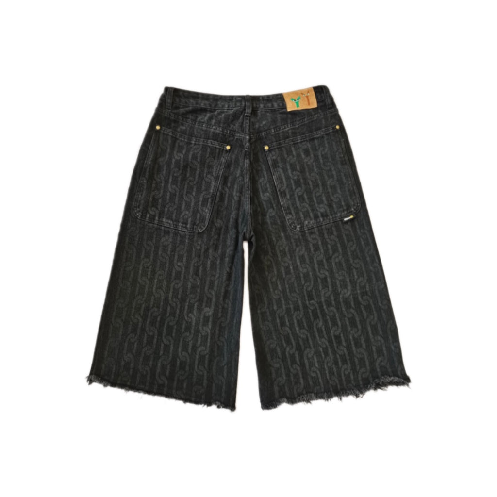 Signature Chain Double Knee Jean Shorts Black