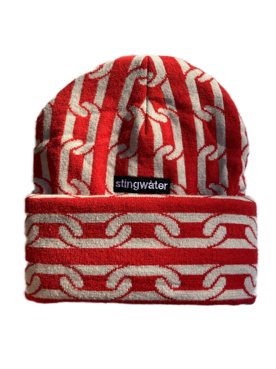 Heavy chain knit balaclava red