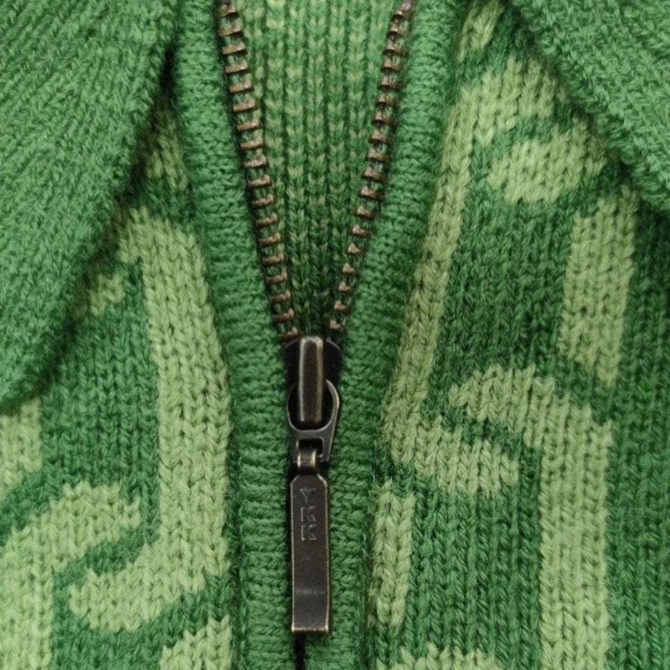 Collared Half Zip Jacquard Chain Sweater Alkaline Green