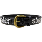Chain Embossed Leather Belt Black
