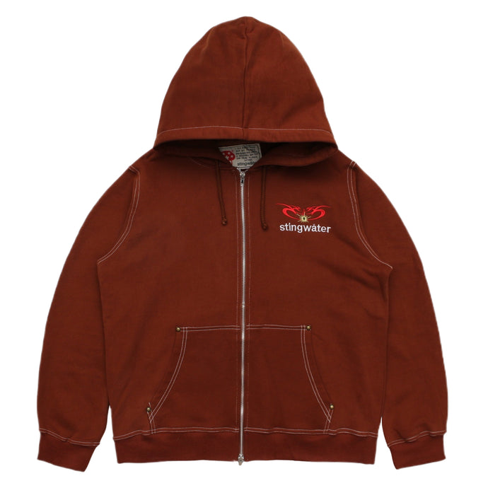 Moses Contrast Stitch Full Zip Hoodie Brown