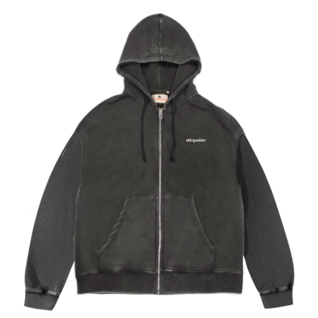 Stingwater Crisis Full Zip Hoodie Acid Wash Black